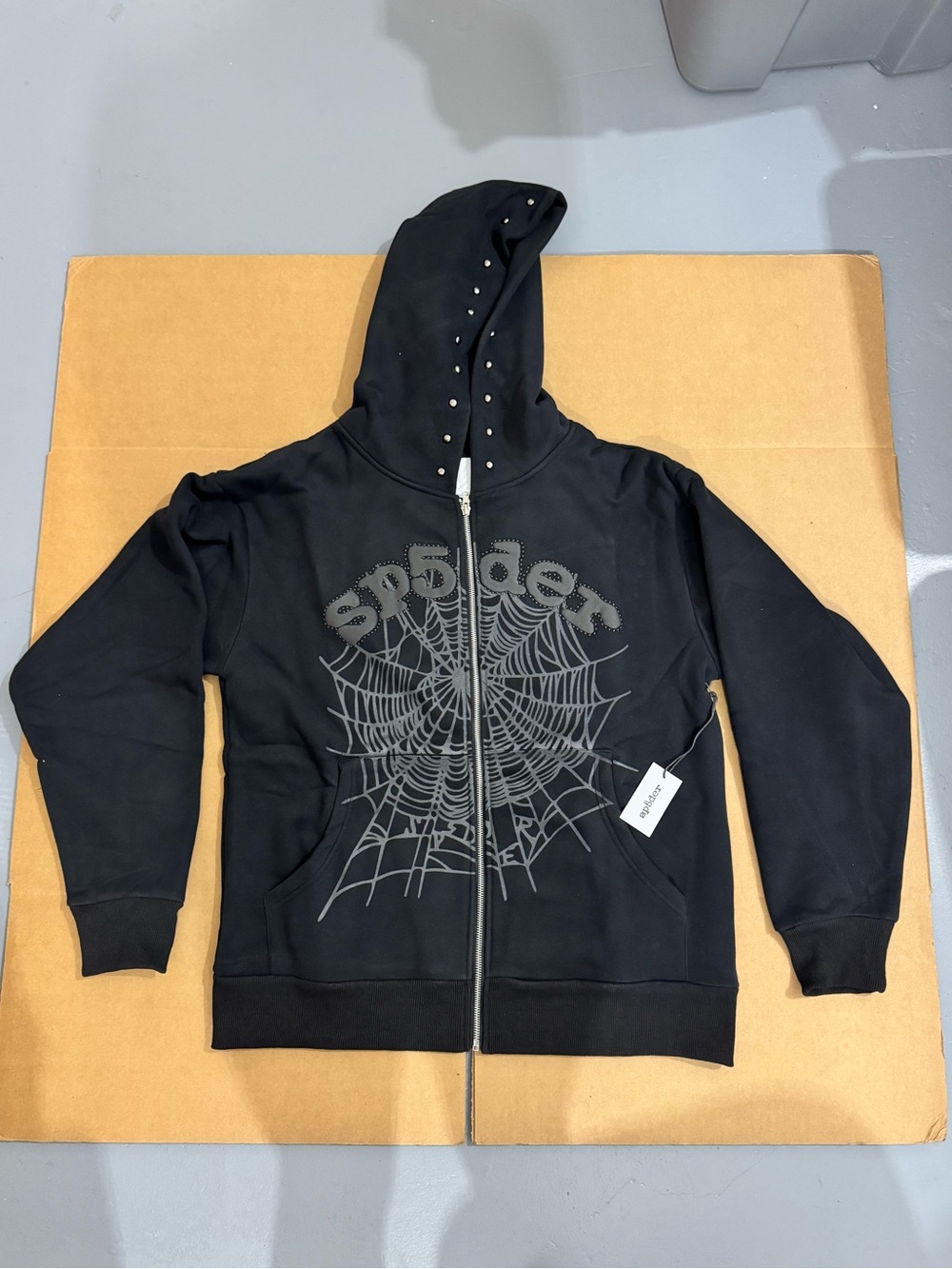 Unbranded Black Spider-Web Zip Hoodie with Studded Hood